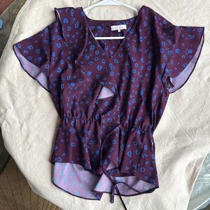 Parker Purple Floral Ruffle Blouse Sz XS animal print